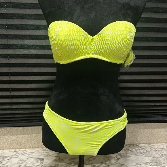 Victoria’s Secret Women’s Neon‎ Yellow & White 2 Piece Bikini Medium/ 34C NWOT - Picture 2 of 10